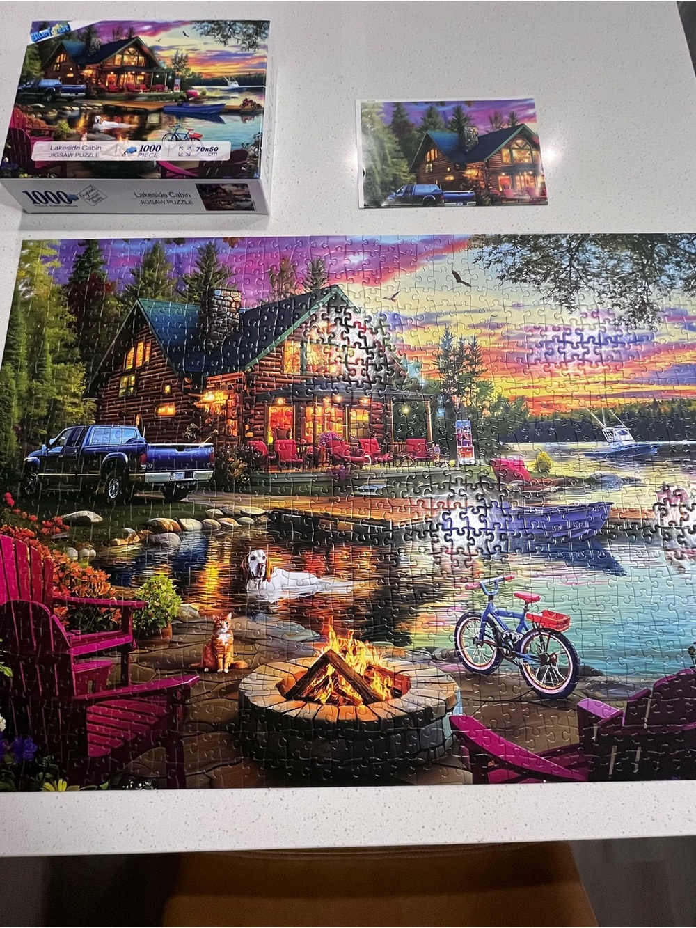 Scenic Lakeside Cabin 1000-Piece Jigsaw Puzzle - Colorful Sunset